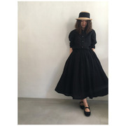R&amp;D.M.Co- linen gather skirt (black)